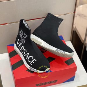 Giày replica Versace Sneaker Flyknit màu đen họa tiết trắng - Ảnh 3
