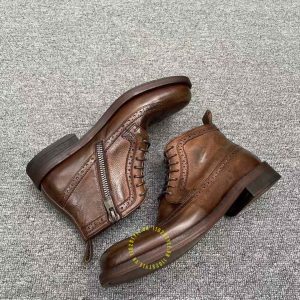Giày Boot super fake Dior màu nâu phối họa tiết cao cấp - Ảnh 4