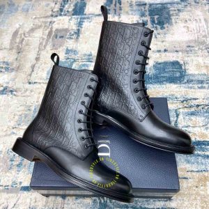 Giày Boot super fake Dior nam màu đen họa tiết Monogram - Ảnh 3