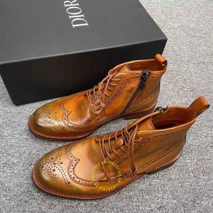 Giày Boot super fake Dior nam màu nâu da bò phối họa tiết - Ảnh 3