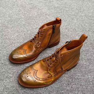 Giày Boot super fake Dior nam màu nâu da bò phối họa tiết - Ảnh 2
