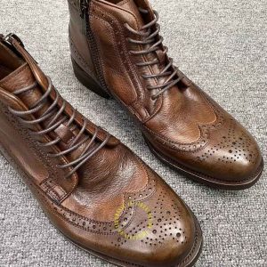 Giày Boot super fake Dior màu nâu phối họa tiết cao cấp - Ảnh 3