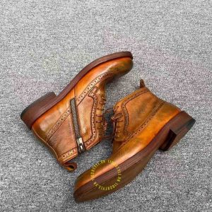 Giày Boot super fake Dior nam màu nâu da bò phối họa tiết - Ảnh 4