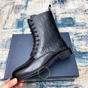 Giày Boot super fake Dior nam màu đen họa tiết Monogram - Ảnh 5