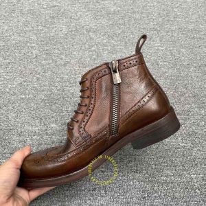 Giày Boot super fake Dior màu nâu phối họa tiết cao cấp - Ảnh 6