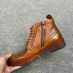 Giày Boot super fake Dior nam màu nâu da bò phối họa tiết - Ảnh 6