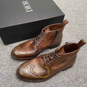 Giày Boot super fake Dior màu nâu phối họa tiết cao cấp - Ảnh 2