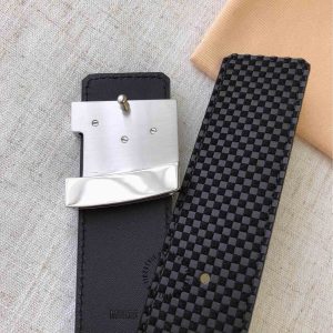 Thắt lưng da cao cấp Louis Vuitton mặt bạc dây họa tiết caro nhỏ - Ảnh 4