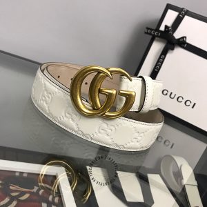 Thắt lưng da cao cấp Gucci mặt khóa vàng dây màu trắng rep 1:1 - Ảnh 2