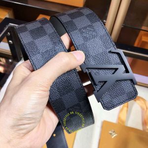 Thắt lưng da cao cấp Louis Vuitton mặt khóa bấm màu đen nhám - Ảnh 3
