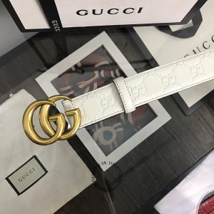 Thắt lưng da cao cấp Gucci mặt khóa vàng dây màu trắng rep 1:1 - Ảnh 5