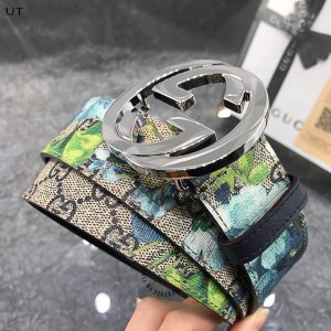 Thắt lưng Gucci nam mặt khóa bạc dây da họa tiết cao cấp - Hình ảnh 2