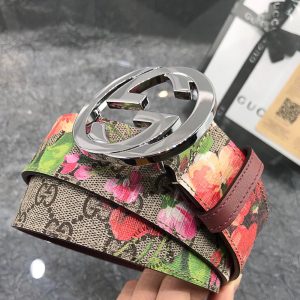 Thắt lưng da Gucci mặt khóa bạc dây phối màu họa tiết cao cấp - Ảnh 2