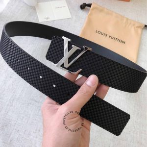 Thắt lưng da cao cấp Louis Vuitton mặt bạc dây họa tiết caro nhỏ - Ảnh 2