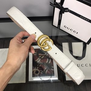 Thắt lưng da cao cấp Gucci mặt khóa vàng dây màu trắng rep 1:1 - Ảnh 4