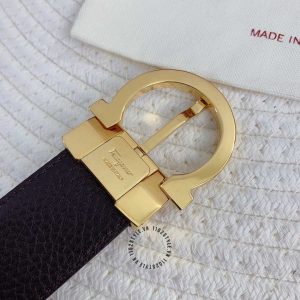 Thắt lưng Salvatore Ferragamo nam da xịn mặt khoá màu vàng - Hình ảnh 3