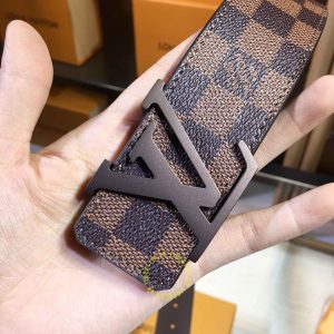 Thắt lưng da xịn Louis Vuitton khóa bấm màu nâu dây họa tiết caro - Ảnh 5