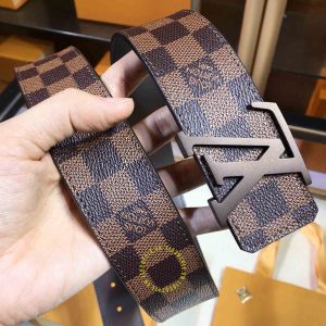 Thắt lưng da xịn Louis Vuitton khóa bấm màu nâu dây họa tiết caro - Ảnh 4