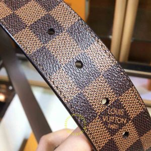 Thắt lưng da xịn Louis Vuitton khóa bấm màu nâu dây họa tiết caro - Ảnh 6
