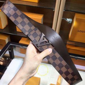 Thắt lưng da xịn Louis Vuitton khóa bấm màu nâu dây họa tiết caro - Ảnh 3