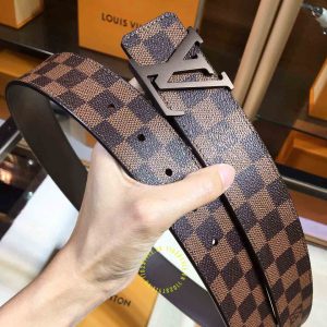Thắt lưng da xịn Louis Vuitton khóa bấm màu nâu dây họa tiết caro - Ảnh 2