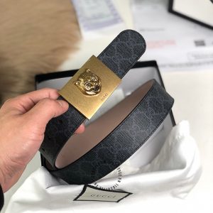 Thắt lưng Gucci nam mặt khóa vàng dây đen họa tiết Monogram - Ảnh 2