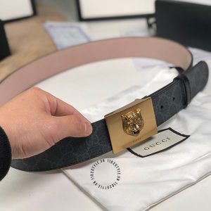 Thắt lưng Gucci nam mặt khóa vàng dây đen họa tiết Monogram - Ảnh 3