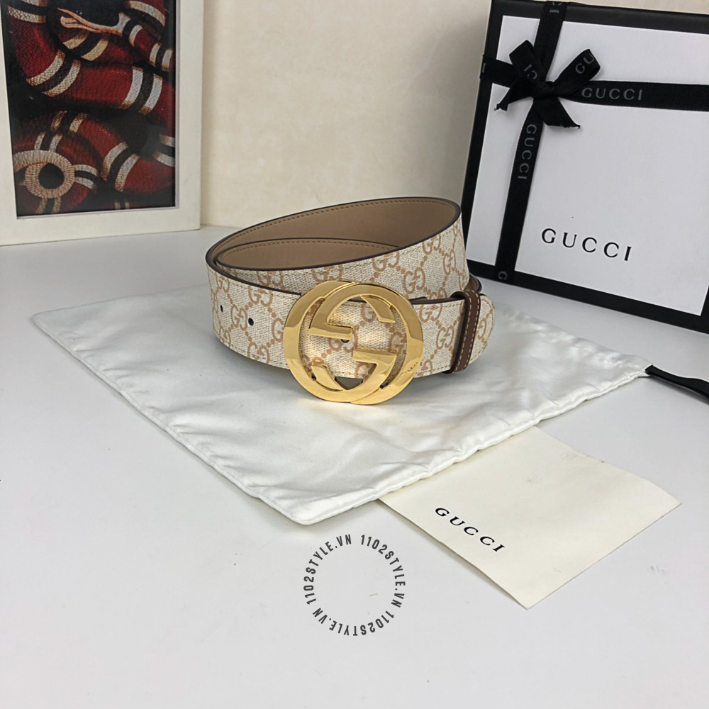 Thắt lưng Gucci nam dây họa tiết mặt khóa vàng hàng hiệu giá tốt