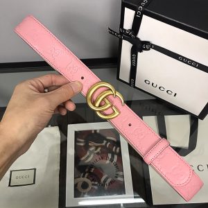 Thắt lưng Gucci nữ mặt khóa vàng dây da hồng họa tiết nổi bật - Ảnh 4