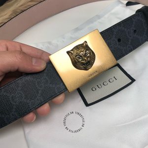 Thắt lưng Gucci nam mặt khóa vàng dây đen họa tiết Monogram - Ảnh 4