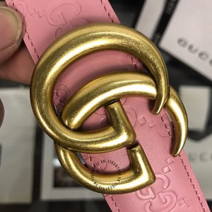 Thắt lưng Gucci nữ mặt khóa vàng dây da hồng họa tiết nổi bật - Ảnh 7
