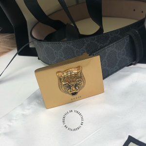 Thắt lưng Gucci nam mặt khóa vàng dây đen họa tiết Monogram - Ảnh 5