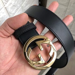 Thắt lưng Gucci nam mặt vàng dây da đen replica 1:1 chính hãng - Ảnh 4