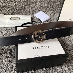 Thắt lưng Gucci nam mặt bạc dây 2 màu replica 1:1 chính hãng - Ảnh 4