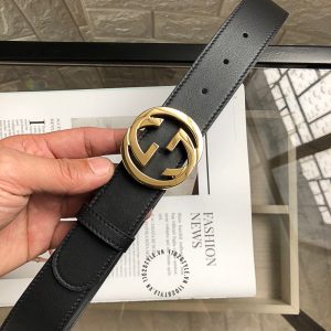 Thắt lưng Gucci nam mặt vàng dây da đen replica 1:1 chính hãng - Ảnh 2
