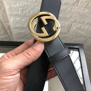 Thắt lưng Gucci nam mặt vàng dây da đen replica 1:1 chính hãng - Ảnh 3