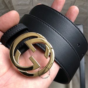 Thắt lưng Gucci nam mặt vàng dây da đen replica 1:1 chính hãng - Ảnh 5