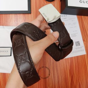 Thắt lưng hàng hiệu Gucci nam mặt khóa bấm dây xịn họa tiết - Ảnh 2