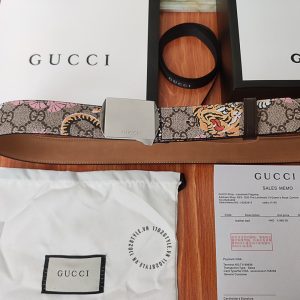 Thắt lưng Gucci nam mặt khóa bạc dây họa tiết hàng hiệu - Ảnh 4