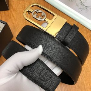 Thắt lưng hàng hiệu Gucci nam mặt vàng dây da sần cao cấp - Ảnh 2