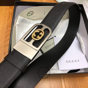 Thắt lưng Gucci nam mặt khóa bấm dây da đen sần hàng hiệu - Ảnh 7
