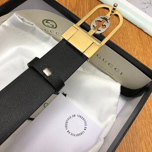 Thắt lưng hàng hiệu Gucci nam mặt vàng dây da sần cao cấp - Ảnh 8