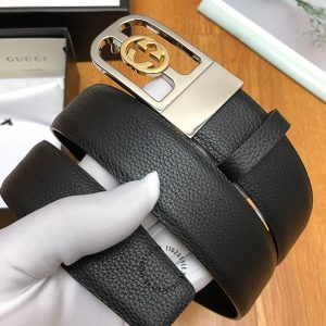 Thắt lưng Gucci nam mặt khóa bấm dây da đen sần hàng hiệu - Ảnh 2