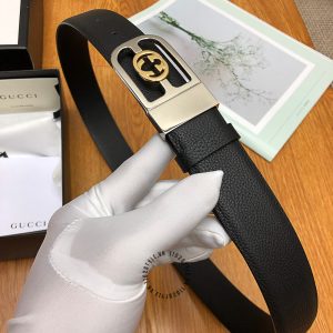 Thắt lưng Gucci nam mặt khóa bấm dây da đen sần hàng hiệu - Ảnh 8