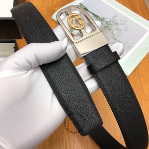 Thắt lưng Gucci nam mặt khóa bấm dây da đen sần hàng hiệu - Ảnh 4