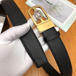 Thắt lưng hàng hiệu Gucci nam mặt vàng dây da sần cao cấp - Ảnh 4