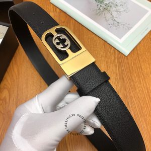 Thắt lưng hàng hiệu Gucci nam mặt vàng dây da sần cao cấp - Ảnh 6