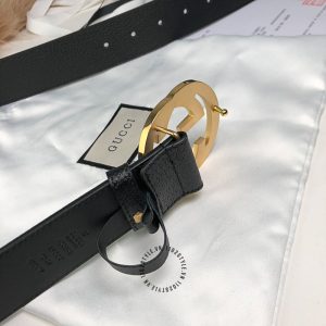 Thắt lưng nam cao cấp Gucci mặt khóa vàng dây da đen fake 1:1 - Ảnh 8