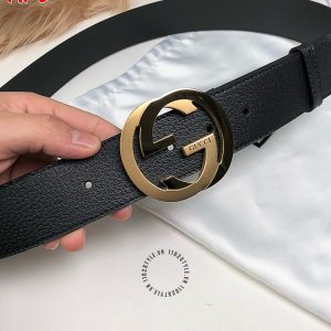 Thắt lưng nam cao cấp Gucci mặt khóa vàng dây da đen fake 1:1 - Ảnh 6