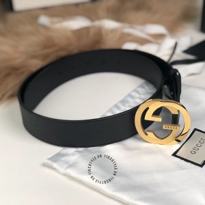 Thắt lưng nam cao cấp Gucci mặt khóa vàng dây da đen fake 1:1 - Ảnh 5